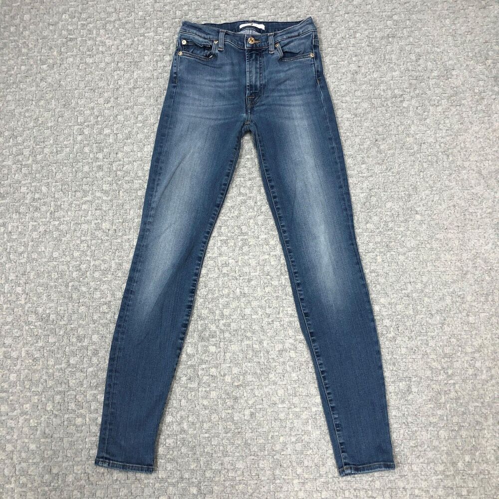 7 For All Mankind HW Skinny Jeans Womens 26 Blue Med Wash High Rise Stretch Norm